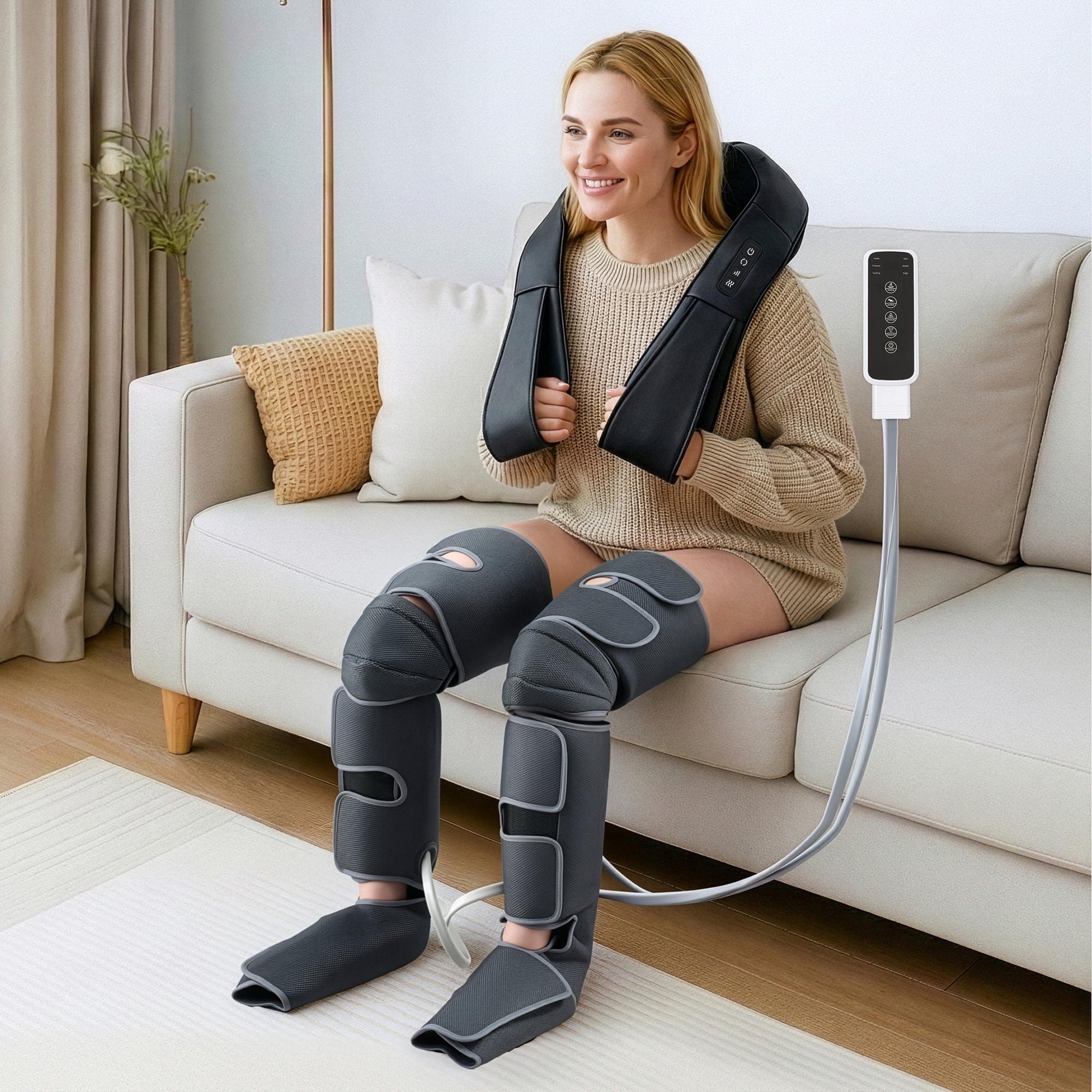 Livemor Leg & Foot Air Massager with Shiatsu Neck Massager – Heated