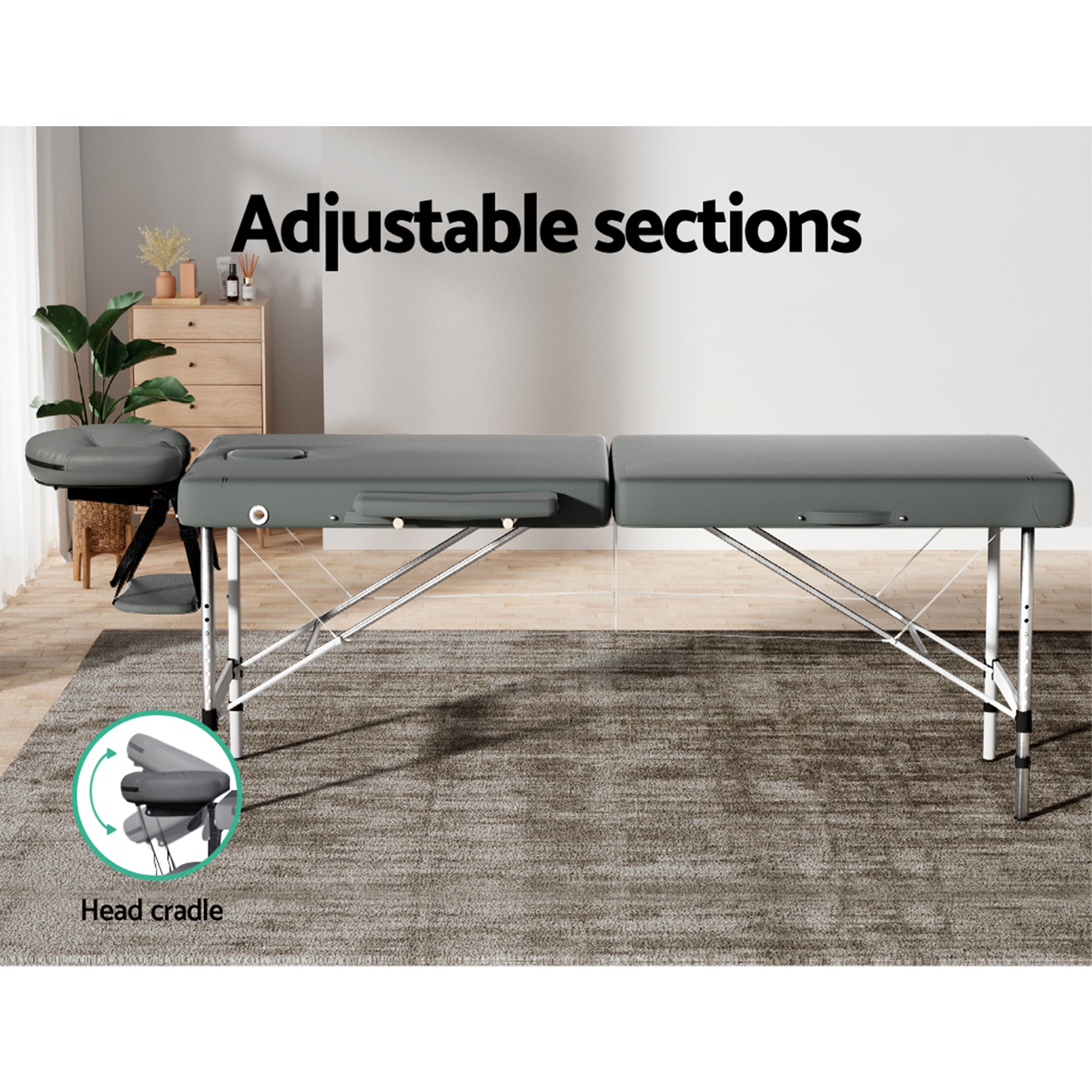 Zenses Massage Table 55cm Portable 2 Fold Aluminium Beauty Bed Grey