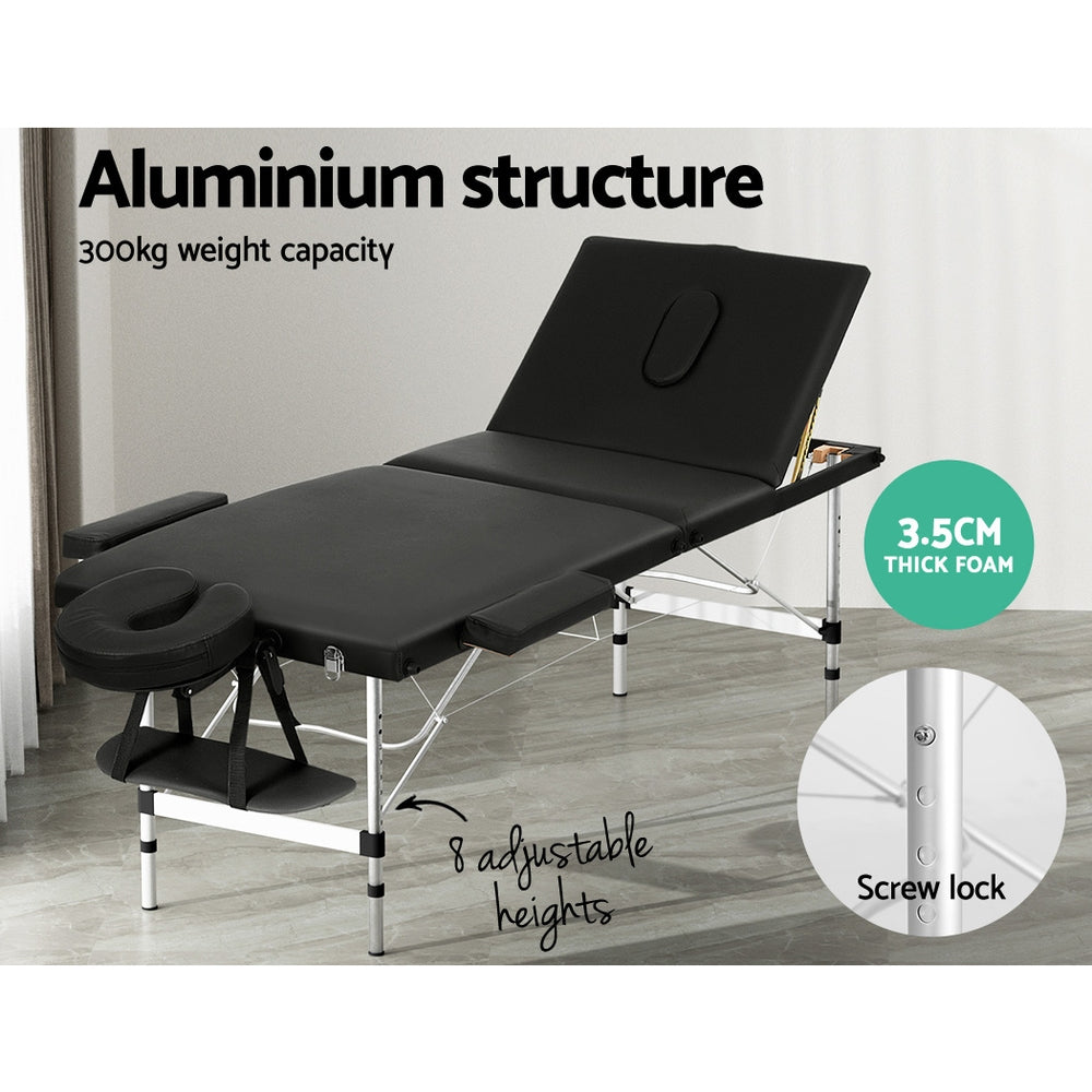 Zenses Portable Massage Table – 65cm, 3-Fold, Aluminium, Black