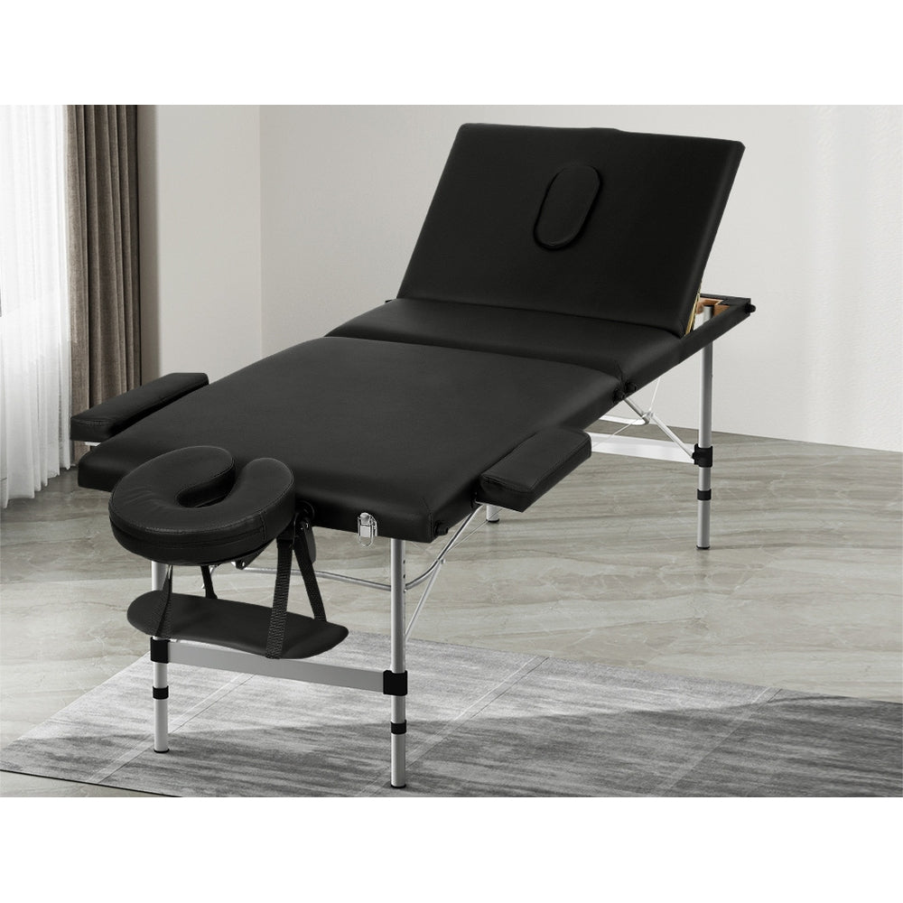 Zenses Portable Massage Table – 65cm, 3-Fold, Aluminium, Black