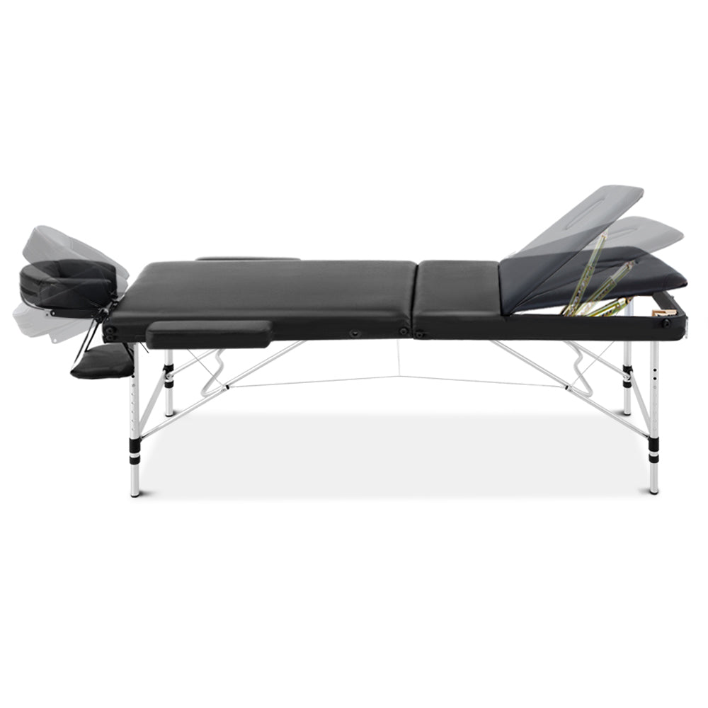 Zenses Portable Massage Table – 75cm, 3-Fold, Aluminium, Black