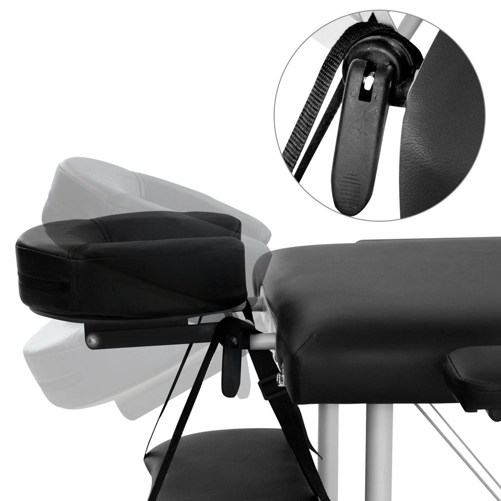 Zenses Portable Massage Table – 75cm, 3-Fold, Aluminium, Black