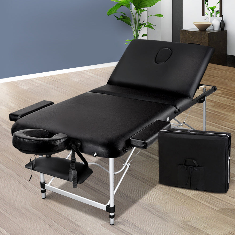 Zenses Portable Massage Table – 80cm, 3-Fold, Aluminium, Black
