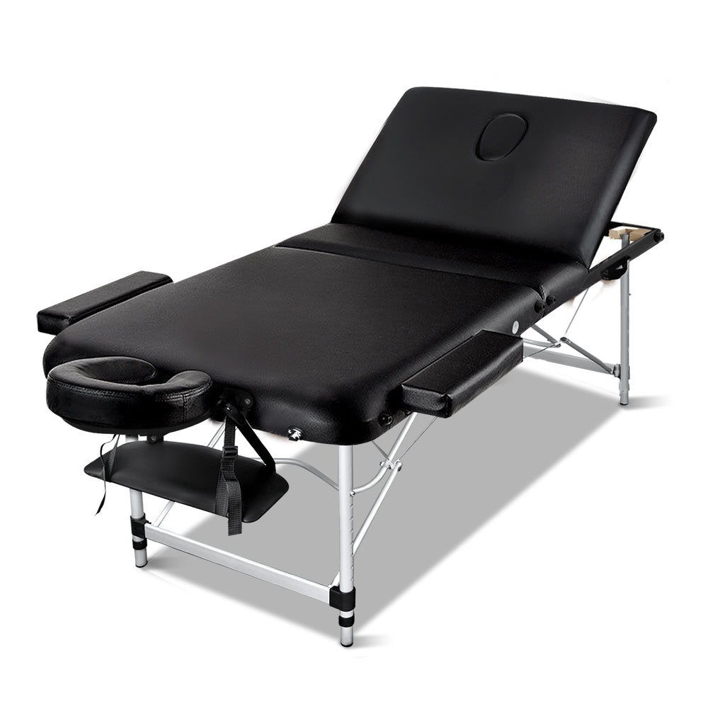 Zenses Portable Massage Table – 80cm, 3-Fold, Aluminium, Black