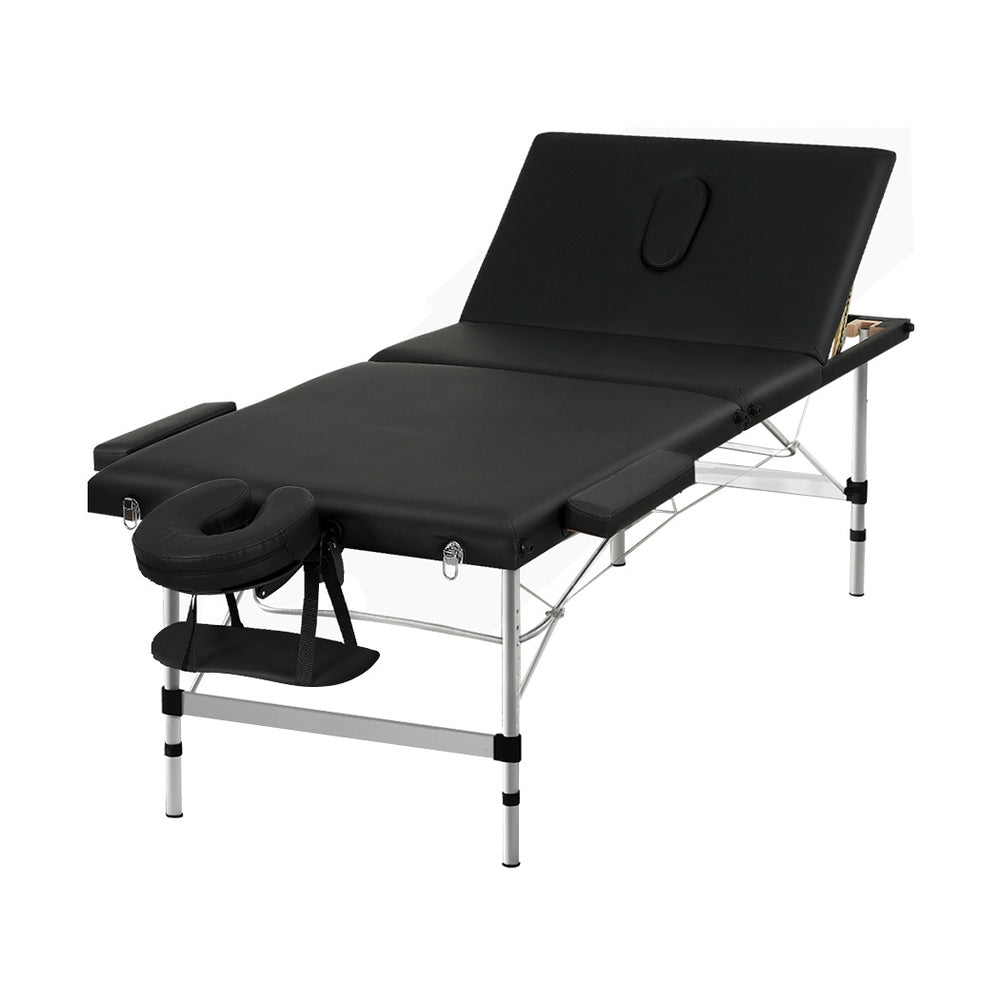 Zenses Portable Massage Table – 85cm, 3-Fold, Aluminium, Black