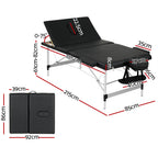 Zenses Portable Massage Table – 85cm, 3-Fold, Aluminium, Black