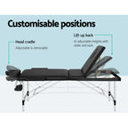 Zenses Portable Massage Table – 85cm, 3-Fold, Aluminium, Black
