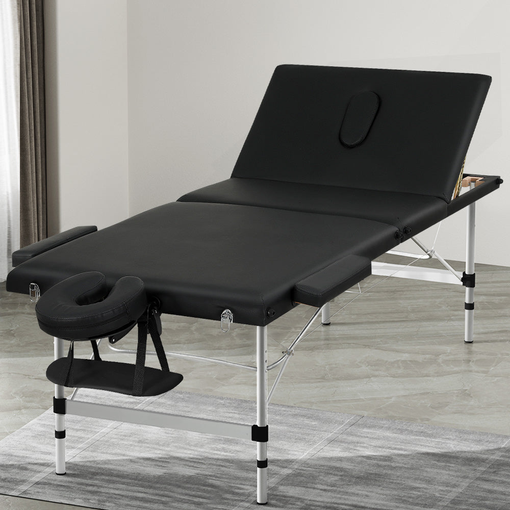 Zenses Portable Massage Table – 85cm, 3-Fold, Aluminium, Black