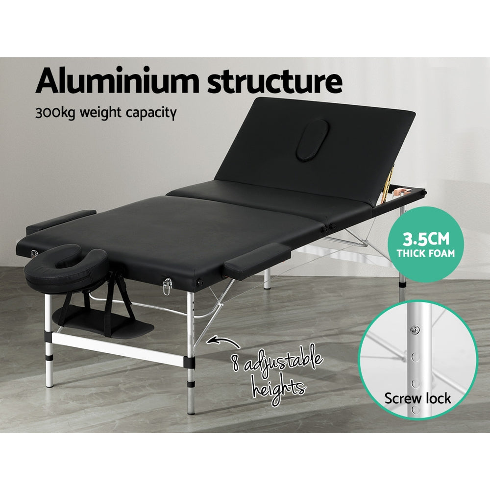 Zenses Portable Massage Table – 85cm, 3-Fold, Aluminium, Black