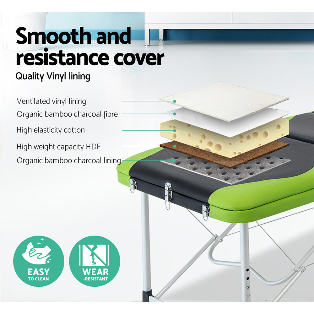 Zenses Portable Massage Table – 75cm, 3-Fold, Aluminium, Green