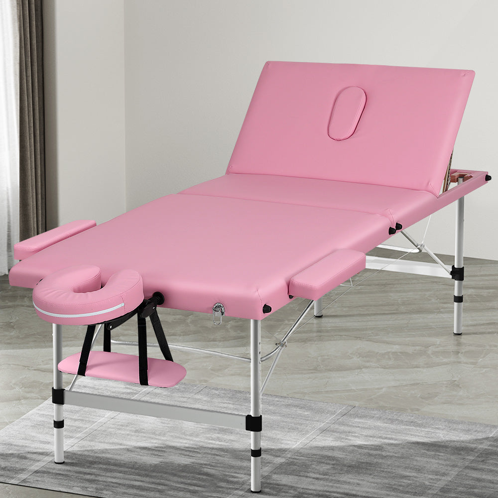 Zenses Portable Massage Table – 85cm, 3-Fold, Aluminium, Pink
