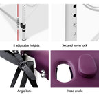 Zenses Portable Massage Table – 75cm, 3-Fold, Aluminium, Violet