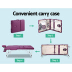 Zenses Portable Massage Table – 75cm, 3-Fold, Aluminium, Violet