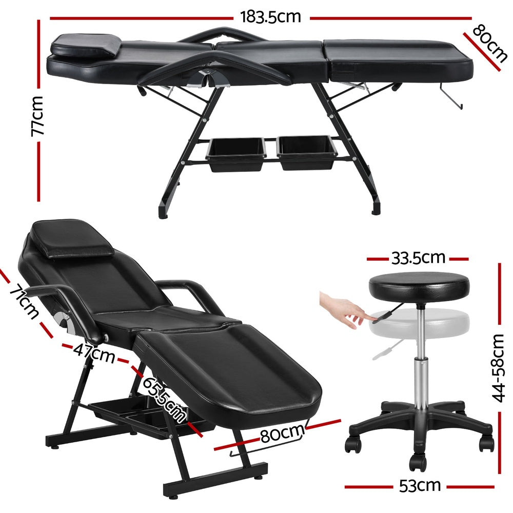 Zenses Adjustable Massage Table & Salon Chair – 3-Fold, Black