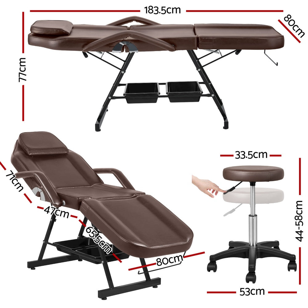 Zenses Adjustable Massage Table & Salon Chair – 3-Fold, Brown