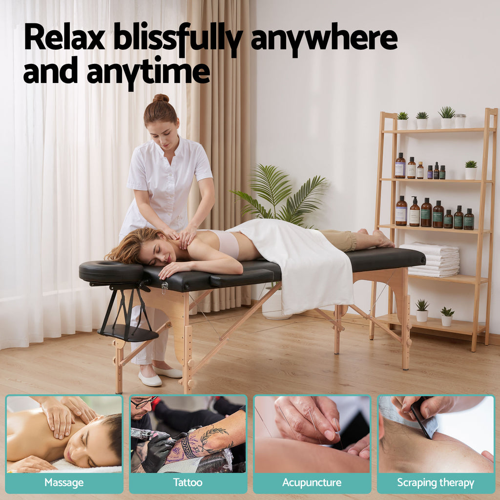 Zenses Portable Massage Table – 70cm, 2-Fold, Wooden, Black