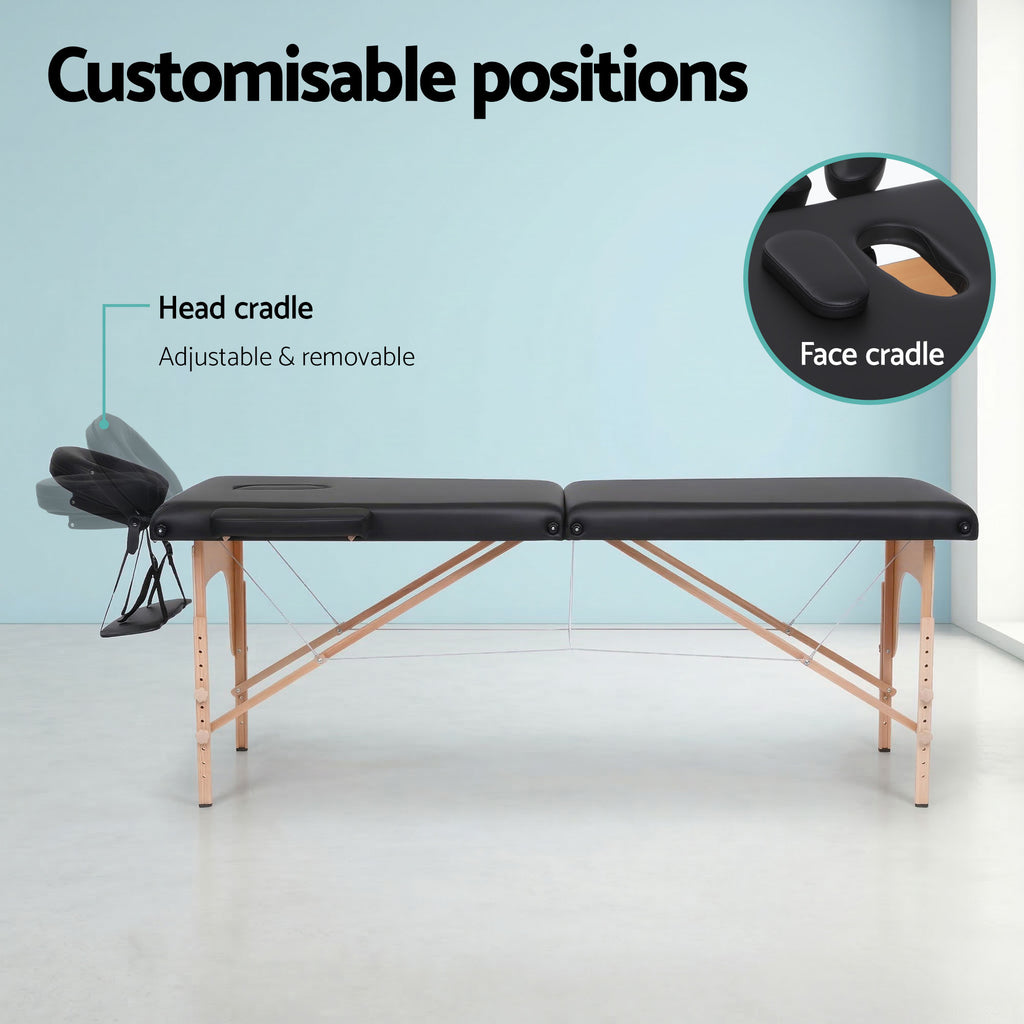 Zenses Portable Massage Table – 70cm, 2-Fold, Wooden, Black