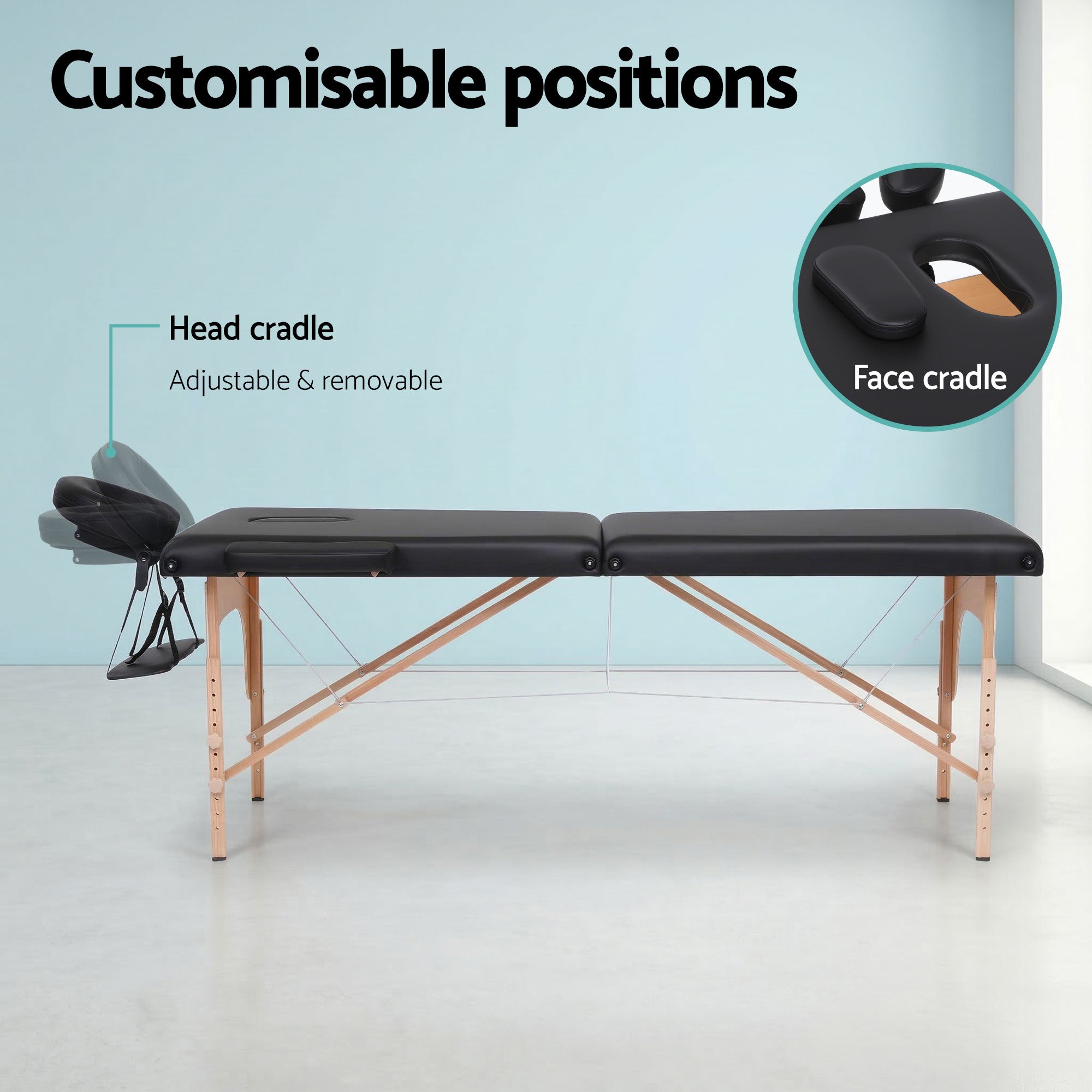Zenses Portable Massage Table – 70cm, 2-Fold, Wooden, Black