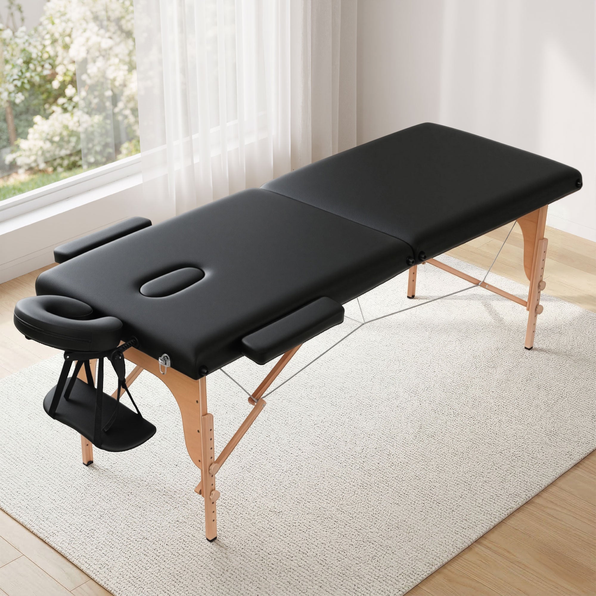 Zenses Portable Massage Table – 70cm, 2-Fold, Wooden, Black