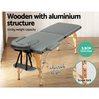 Zenses Portable Massage Table – 56cm, 2-Fold, Wooden, Grey
