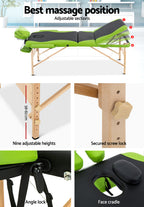 Zenses Portable Massage Table – 70cm, 3-Fold, Wooden, Green