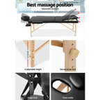 Zenses Portable Massage Table – 60cm, 3-Fold, Wooden, Black