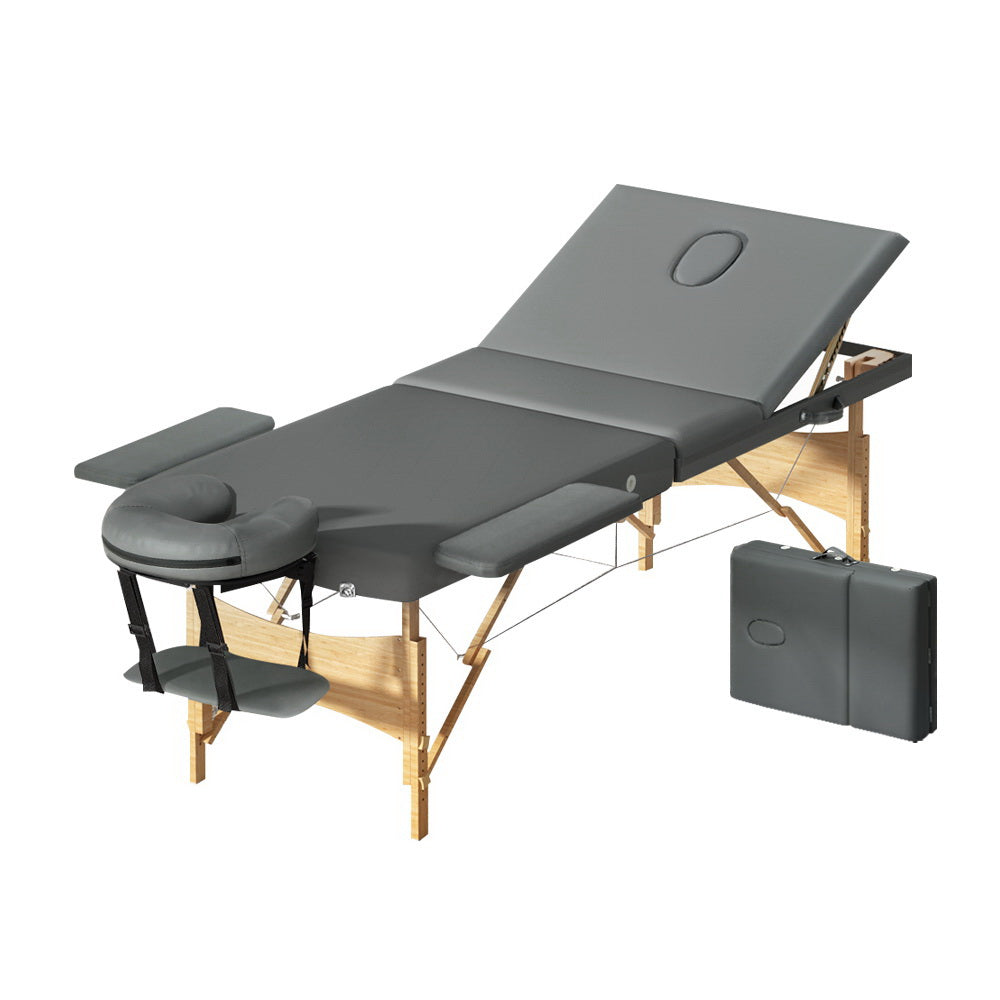 Zenses Portable Massage Table – 75cm, 3-Fold, Wooden, Grey