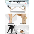 Zenses Portable Massage Table – 70cm, 3-Fold, Wooden, White