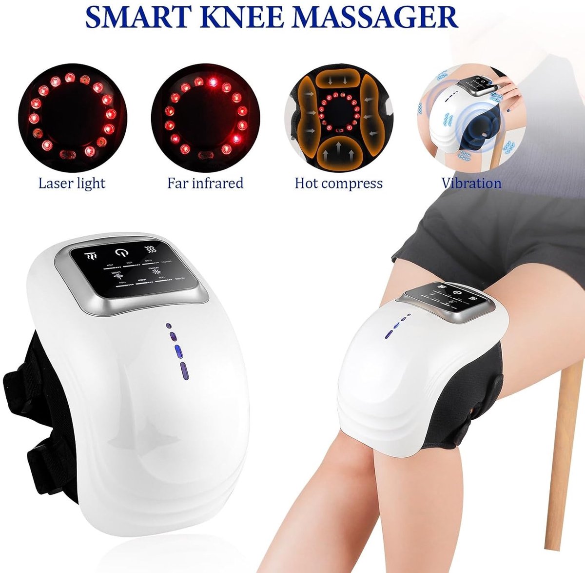 Rechargeable cordless knee massager - LED screen - For swollen and painful joints - 3 intensity levels - Temperature control