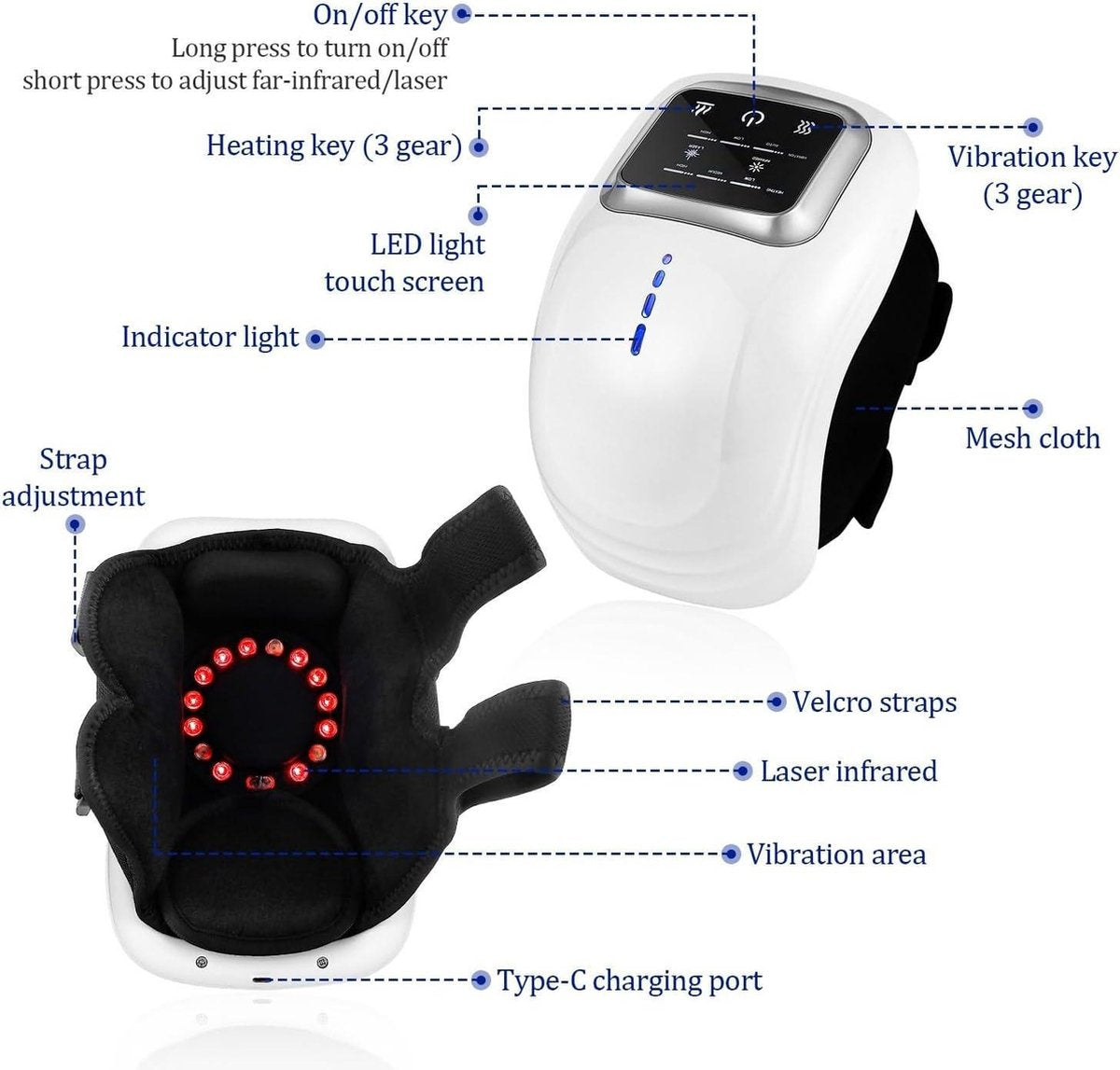 Rechargeable cordless knee massager - LED screen - For swollen and painful joints - 3 intensity levels - Temperature control