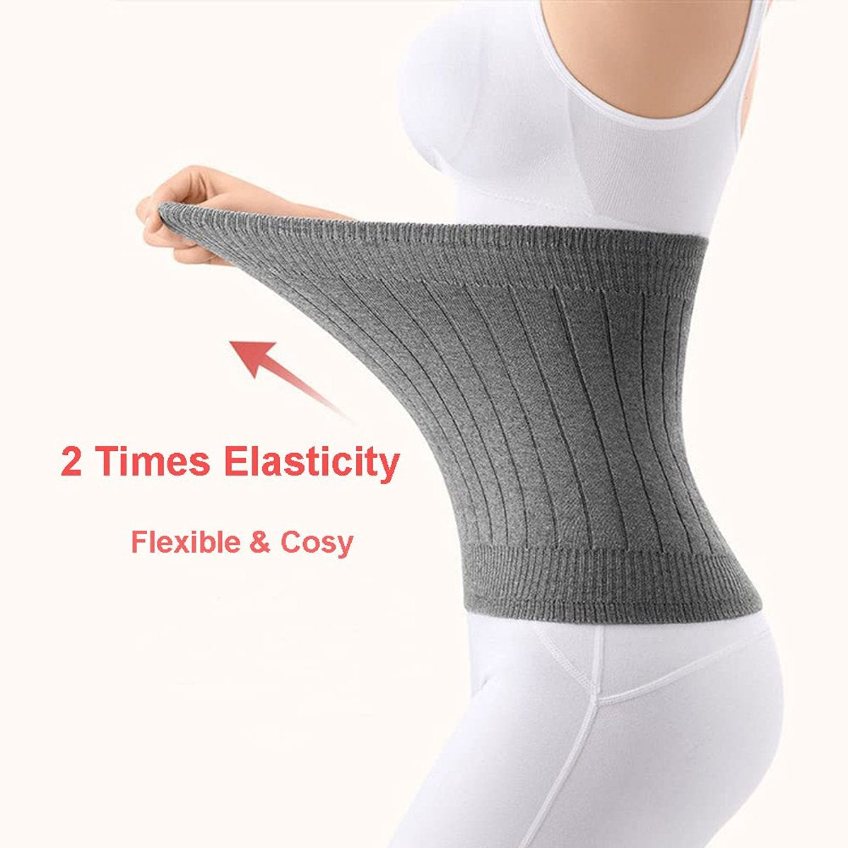 Cashmere heating belt - abdominal and back heating belt - knitted elastic belt - Bodywarmer made of very soft material - Prevents lower back pain - Stay warm in winter - Double-layer padding - Size L - Grey