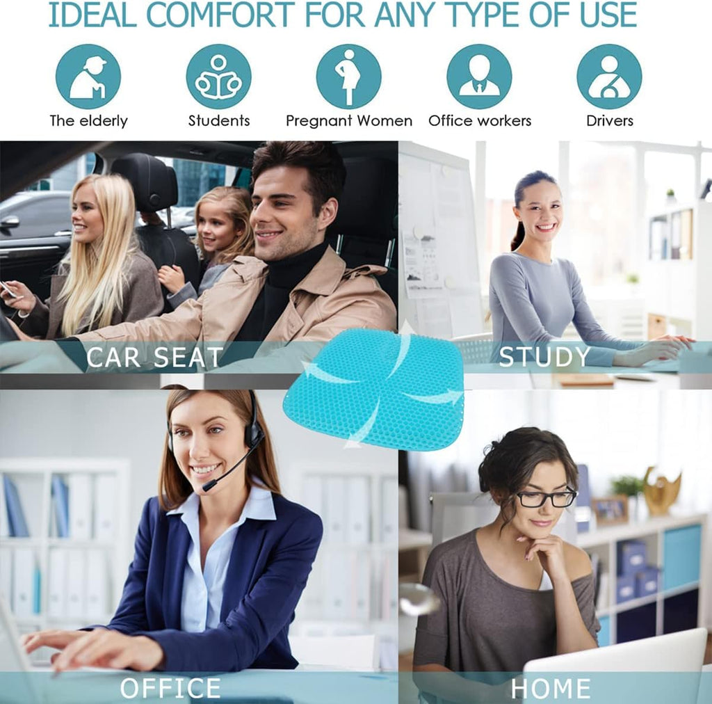 Gel Seat Cushion for Long-Term Sitting, Gel Cushions for Pressure Relief, Double Thick Gel Cushion for Sitting, Seat Cushions for Office Chairs with