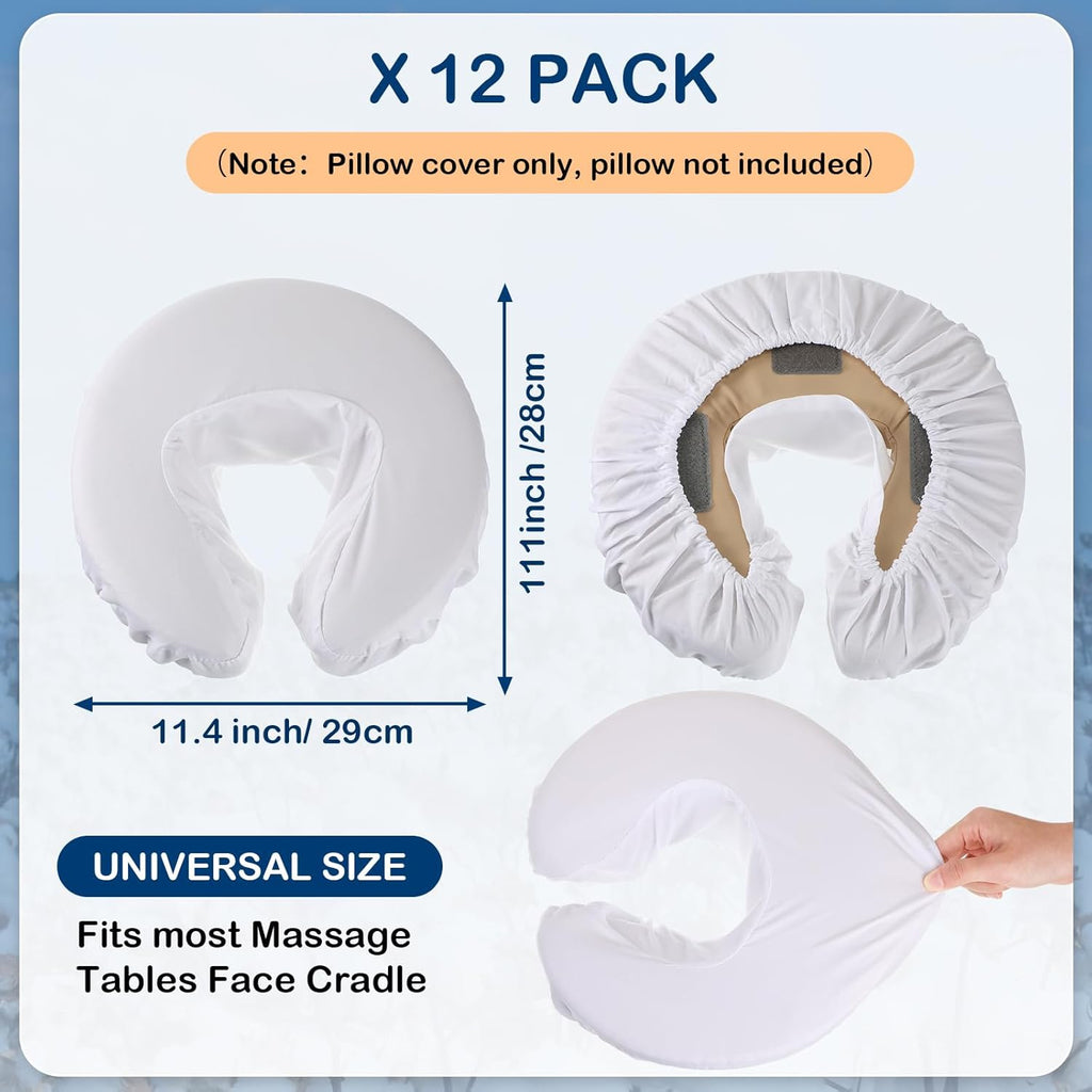12 Pcs Face Cradle Covers for Massage Head Rest Microfiber Reusable Soft Thicker Massage Table Face Covers Oil Proof Headrest Cradle Sheets for Spa Beauty(White)