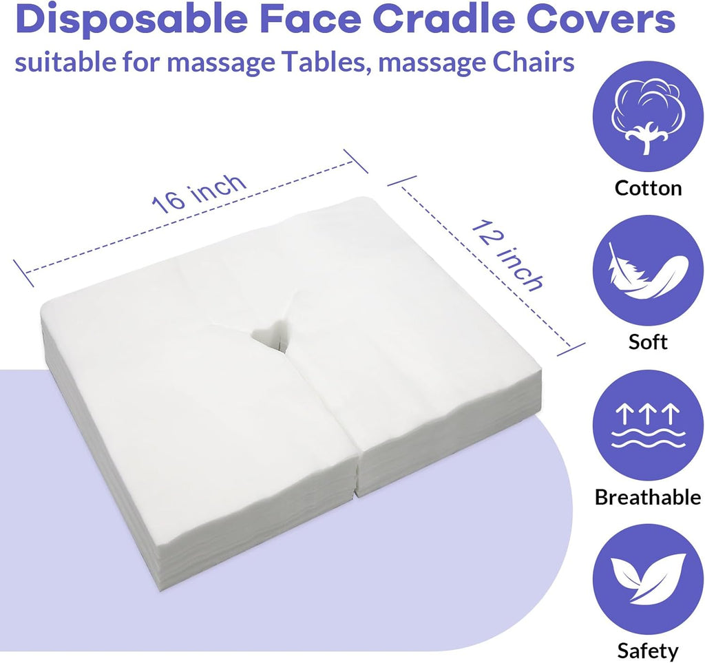 100PCS Upgrade Disposable Face Cradle Covers, Medical-Grade, Ultra Soft, Luxurious, Non-Sticking Massage Face Covers, Large Disposable Headrest Covers for Massage Tables and Massage Chairs