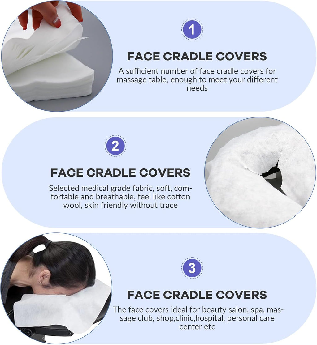 100PCS Upgrade Disposable Face Cradle Covers, Medical-Grade, Ultra Soft, Luxurious, Non-Sticking Massage Face Covers, Large Disposable Headrest Covers for Massage Tables and Massage Chairs
