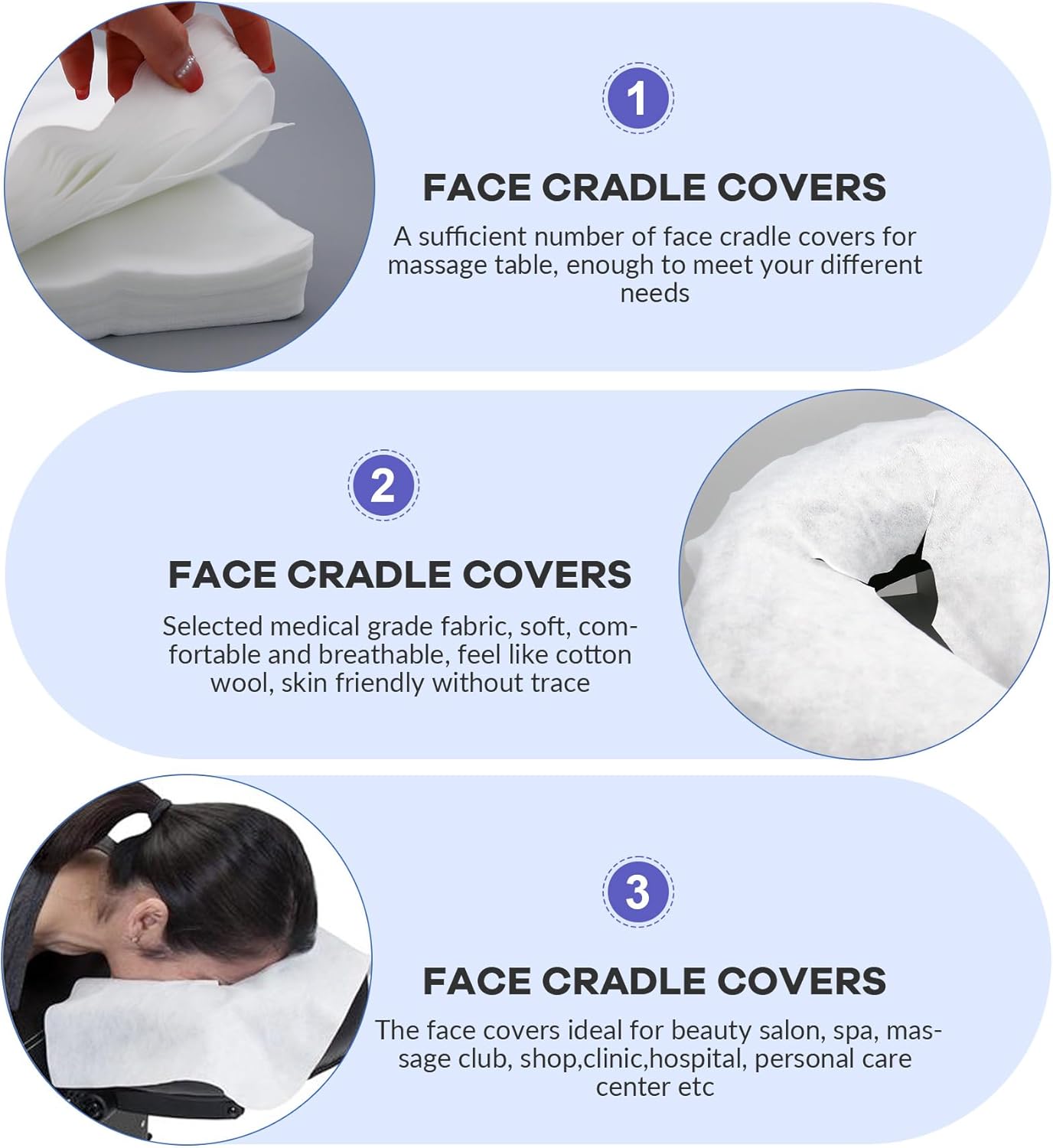 100PCS Upgrade Disposable Face Cradle Covers, Medical-Grade, Ultra Soft, Luxurious, Non-Sticking Massage Face Covers, Large Disposable Headrest Covers for Massage Tables and Massage Chairs