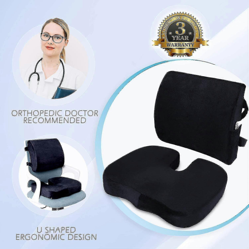 Memory Foam Seat & Back Cushion Set - Ergonomic Support for Car or Office Chairs