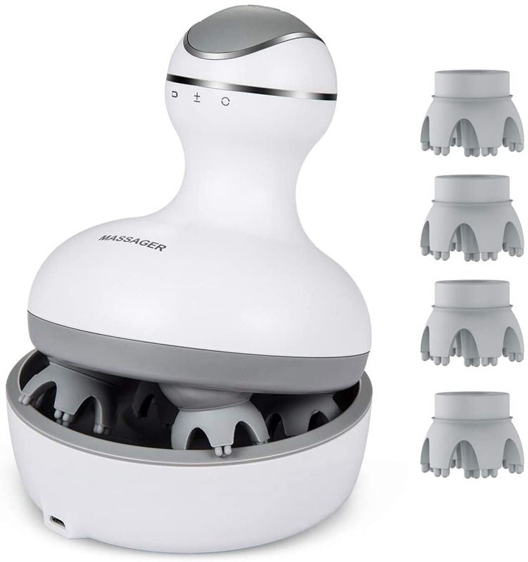Waterproof Electric Hair Scrubber - Rechargeable Scalp Scrub Brush & Massager for Shower - Deep Clean & Relaxation Tool - Ergonomic Design (Matte White)