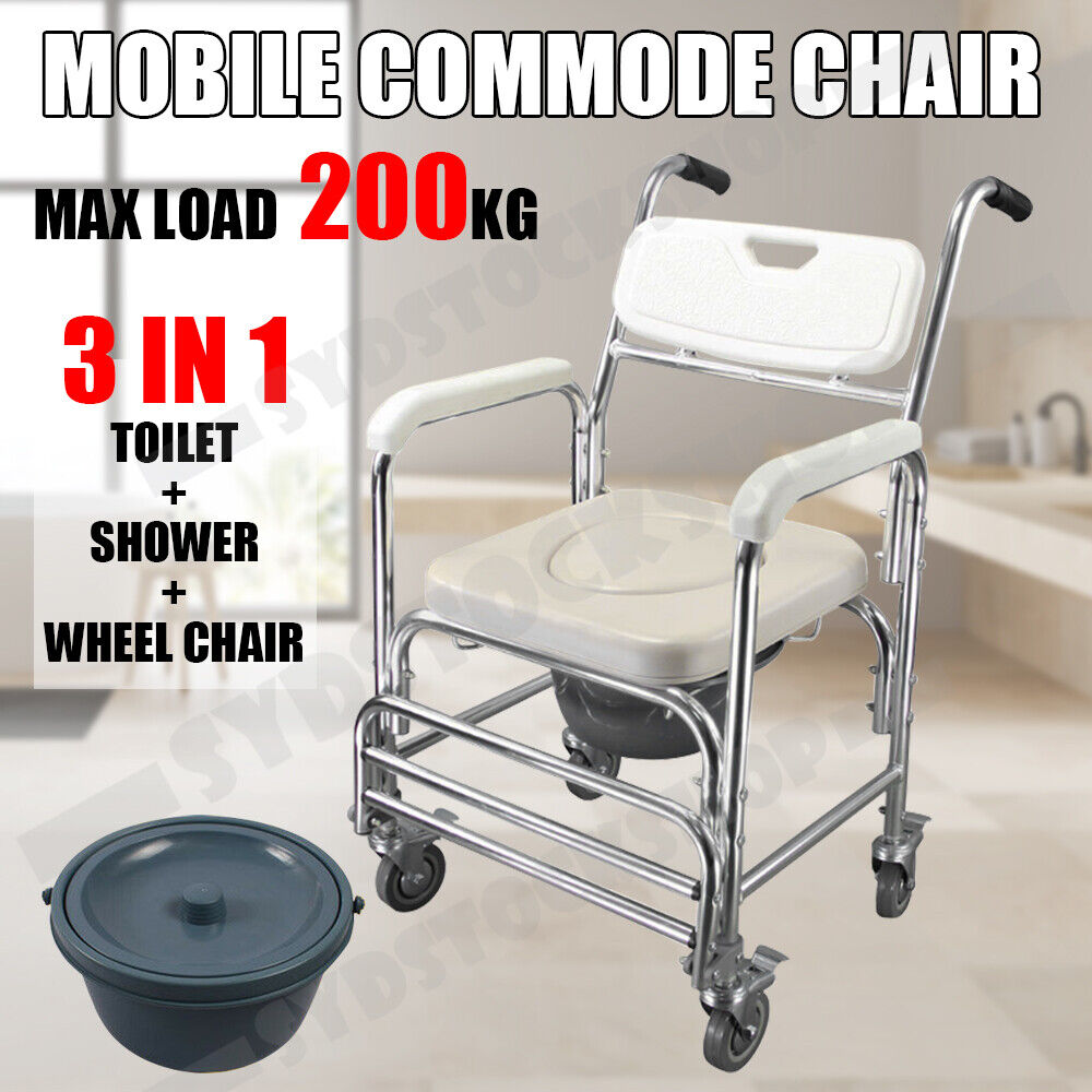 Aluminium Bedside Commode & Shower Chair – Mobile, 200kg