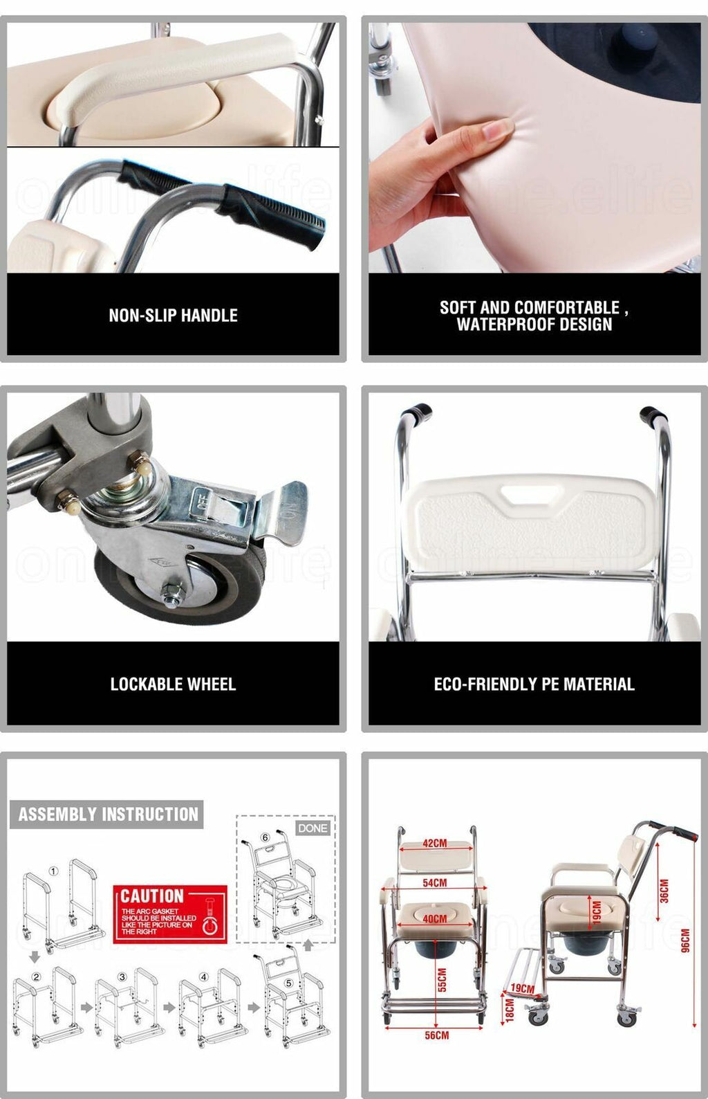 Aluminium Bedside Commode & Shower Chair – Mobile, 200kg