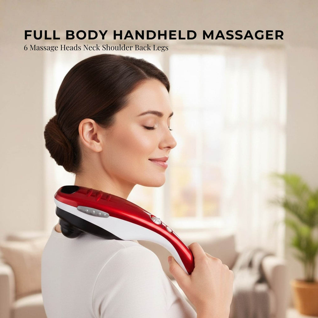Orku Handheld Body Massager – 6 Heads, Adjustable Speed, Red