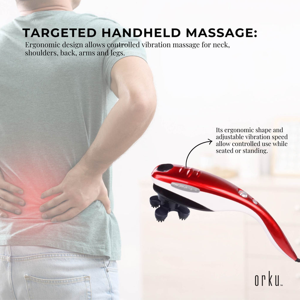 Orku Handheld Body Massager – 6 Heads, Adjustable Speed, Red