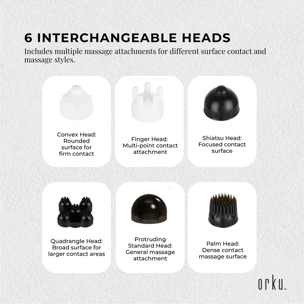 Orku Handheld Body Massager – 6 Heads, Adjustable Speed, Red