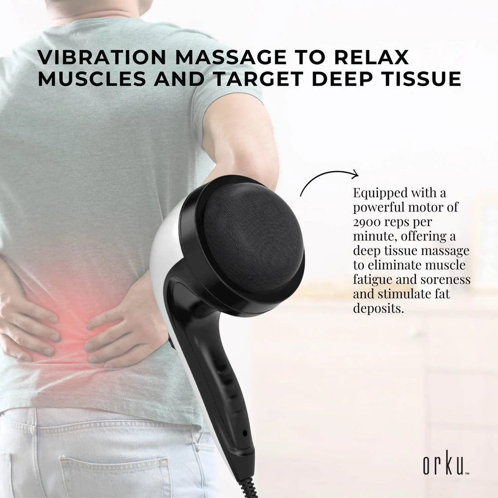 Orku Handheld Body Massager – 4 Heads, Adjustable Speed, Black