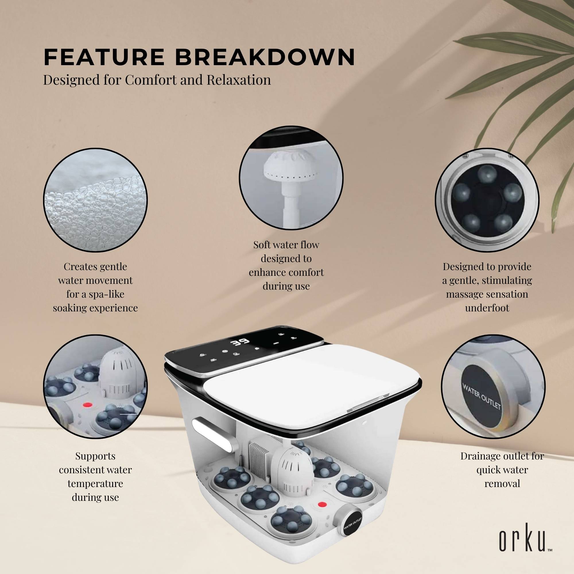 Orku Foot Spa Automatic Water Heating Massager - Electric Pedicure Bath