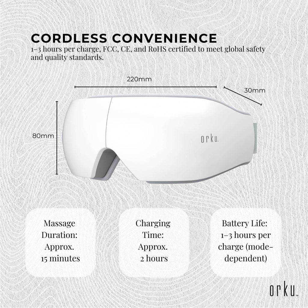 Orku Rechargeable Eye Massager with Heat – Vibration & Bluetooth