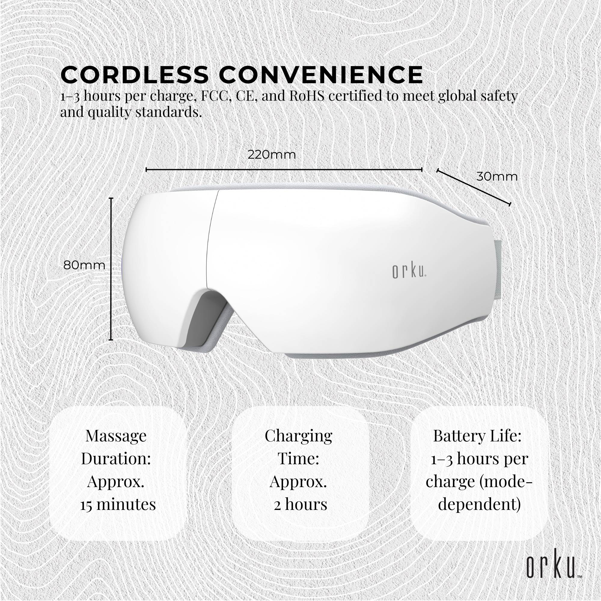Orku Rechargeable Eye Massager with Heat – Vibration & Bluetooth