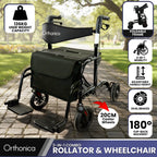 Orthonica 2-in-1 Rollator Wheelchair – Foldable, Black & Silver