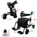 Orthonica 2-in-1 Rollator Wheelchair – Foldable, Black & Silver