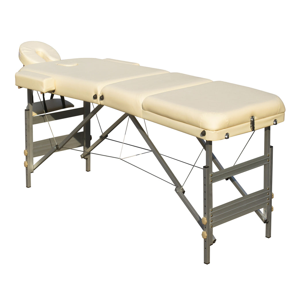 YES4HOMES Portable Massage Table – 3-Fold, 5cm Foam, Aluminium, Beige